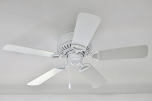 White ceiling fan in home.