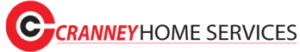 Cranney Home Services logo featuring a red gear icon beside "Chimney House Service" in black, with a red line below the text.