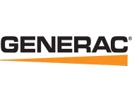The image shows the Generac logo with black uppercase letters and an orange horizontal line beneath part of the text.