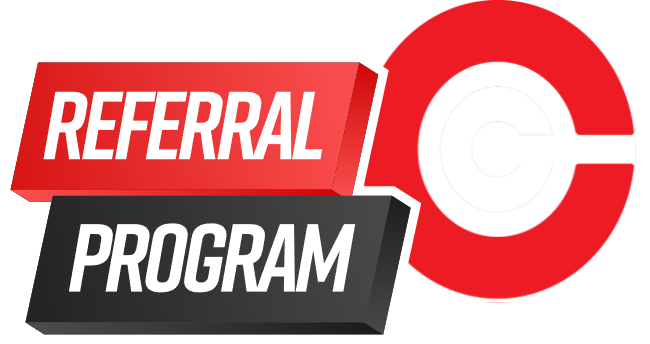 Cranney Home Services Referral Program logo in bold letters, on a geometric background, next to a red and black circular icon.