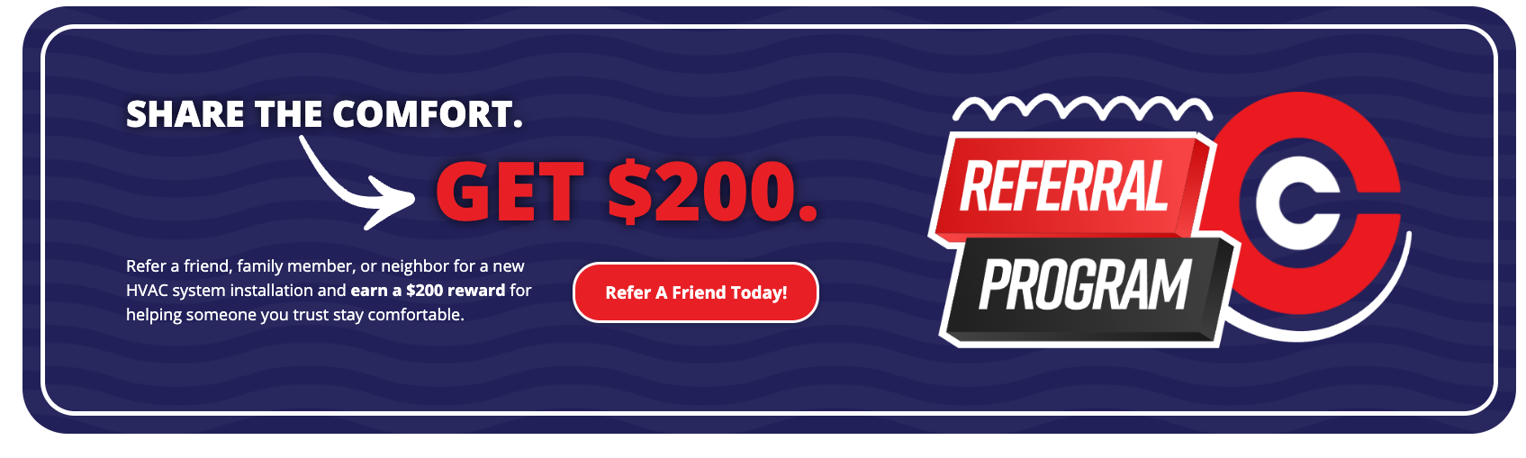 Cranney Home Services referral ad showing $200 reward for referring friends, family, or neighbors for new HVAC installation.